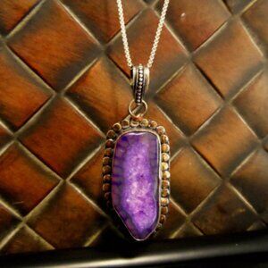 New Purple AGATE Crystal Charm Pendant & 28" Necklace Set 925 Silver Scallop